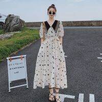 สต็อกพร้อมฝรั่งเศสแขนเสื้อดอกไม้ชีฟองชุดสาว 2021 ฤดูร้อนอารมณ์ใหม่แน่นตุ๊กตาคอ A ชุดTH