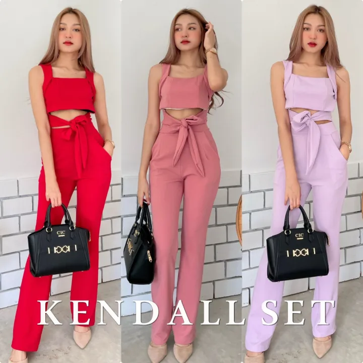 Melinda Kendall set เซ็ทเสื้อแขนกุดผูกเอว+กางเกงขาม้า | Lazada.co.th