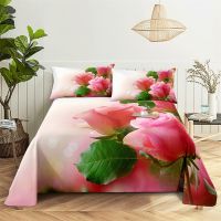 ♈ Pink Rose Queen Sheet Set Girl Ladys Room Flowers Bedding Set Bed Sheets and Pillowcases Bedding Flat Sheet Bed Sheet Set