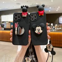 เคส iPhone 14 13 12 11 Pro Max X XR XS Max 8 8Plus 7 7Plus 6 6S Plus SE 2020 Protect Camera Black Mouse Doll Soft Case With Popsocket Lanyard