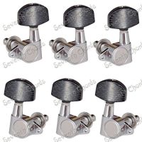 A Set Chrome Sealed Gea Tuning Pegs Machine Heads Tuners for Guitar With Black Big Square Wood Texture Buttons