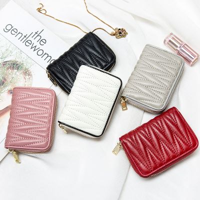 Sheepskin Leather Short Women Wallets Stripe Purses Casual Card Holder Wallet Fashion Woman Mini Zipper Wallet Female Coin Purse Card Holders