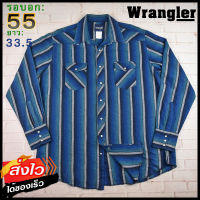 Wrangler®แท้ อก 55 เสื้อเชิ้ตผู้ชาย แรงเลอร์ สีน้ำเงิน เสื้อแขนยาว เนื้อผ้าดี เสื้อวินเทจ