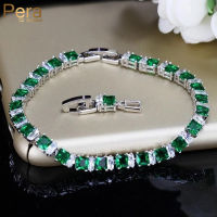 Pera 8 Color Options Square Created Green CZ Crystal Tennis Bangles celets for Ladies Silver Color Women Wedding Jewelry B023