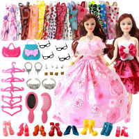 43 ItemSet Doll Accessories=10 Pcs Doll Clothes Dress+4 Glasses+2 Plastic Necklace+2 Handbag+8 Pairs Shoes for Barbie doll