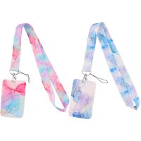【CW】♘✌  Ransitute R2504 Painting Pink Marble Pattern Lanyard Credit Card ID Holder Badge Bank Business Cover