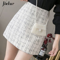 Jielur Women Skirt A-line Slim High Waist Zipper Autumn Winter Black Mini Skirts Womens Chic Saia Faldas Korean S-XL Plaid Skirt