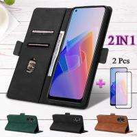 2 IN 1สำหรับ OPPO Reno 7Z 5G Reno 8Z 5G เคสโทรศัพท์ประเภทกระเป๋าสตางค์หนังพร้อมหน้าจอป้องกันฟิล์มเซรามิกโค้ง