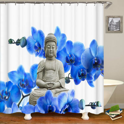 Chinese style Buddha Flower Floral Printed Shower Curtains Frabic Waterproof Polyester Bath Curtain With Hooks 180x180cm