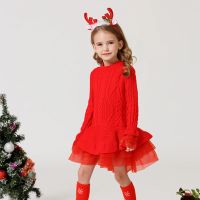 Baby Warm Girl Knitted Chiffon Dress Christmas Wedding Party Mini Tutu Dresses Winter Kids Girls Sweater Children Clothes Dress