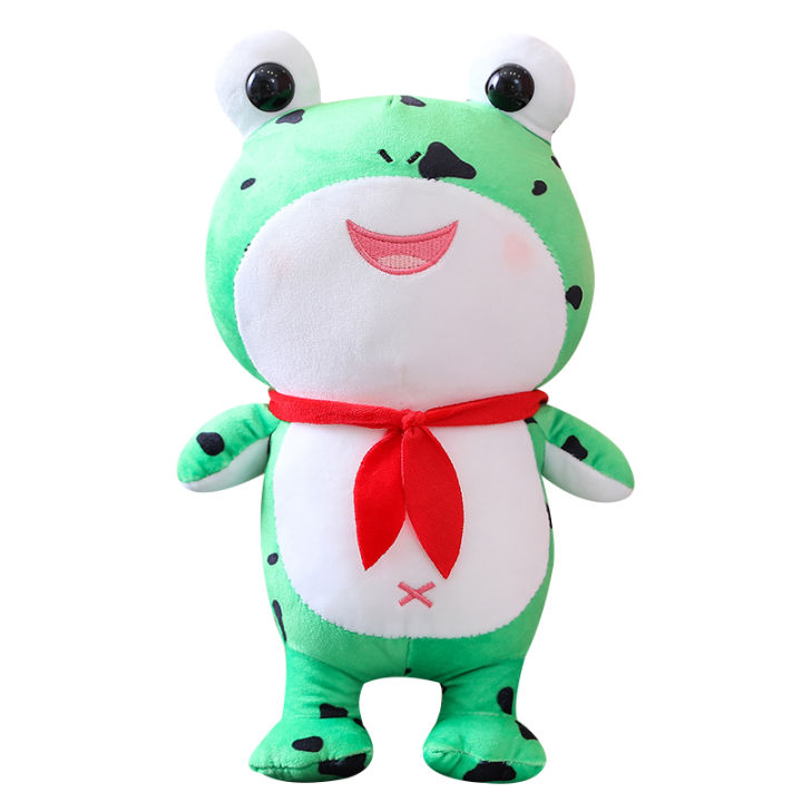 kawaii-กบของเล่นตุ๊กตาหมอนยัดไส้สัตว์ขี้เล่นสีเขียวหมวกตาโตเตียงผ่อนคลายเศษผ้าตุ๊กตาเด็กของขวัญวันเกิด