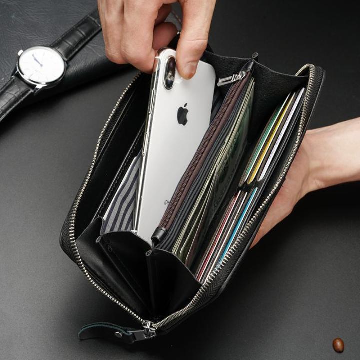 สต็อก-กระเป๋าสตางค์ชายแท้กระเป๋าหนังแบบยาวสำหรับผู้ชาย-rfid-ซิปความจุขนาดใหญ่กับถุงซิปกระเป๋าซิปกระเป๋าเก็บบัตรกระเป๋าสตางค์-rfid-การปิดกั้นกระเป๋าเงินกระเป๋าของขวัญ
