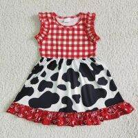 【Ladies shop】 SummerCow PrintBaby GirlNew เสื้อผ้าขายส่ง RedTwirlChildren แฟชั่นเสื้อผ้าเด็กวัยหัดเดิน