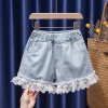2022 summer new 1-6 year old girls lace bow denim shorts middle and small - ảnh sản phẩm 2