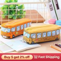 ┇ Cute Bus Pencil Bag Canvas Large Capacity Car Zipper Pen Pencilcase For Student Stationery School Supplies