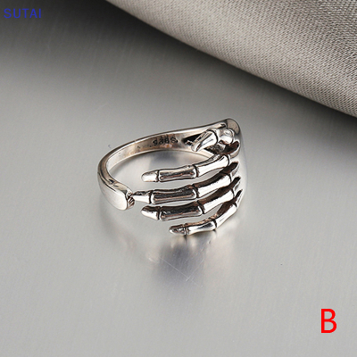 💖【Lowest price】SUTAI แหวนรูปผีวินเทจสำหรับผู้ชายผู้หญิงแหวนกรงเล็บปลายเปิดคลาสสิกย้อนยุค