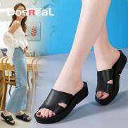 DOSREAL Dép Mùa Hè Cho Nữ Xăng Đan Đế Xuồng Bằng Da Cổ Điển Dép Lê Hở Ngón