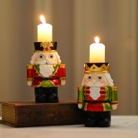 14Cm Nutcracker Candle Holder Resin Miniature Figurines For Fireplace Christmas Home Interior Living Room Decor Dolls