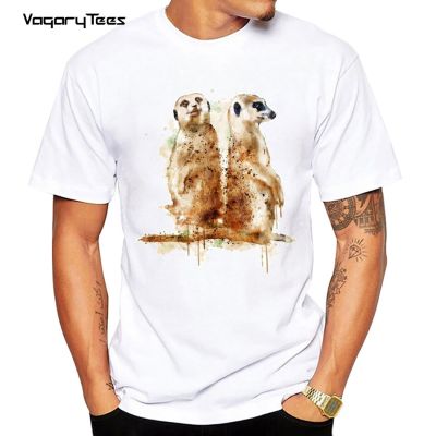 Funny Watercolor Animal T Shirt For Men Top Tee Hipster T-Shirt Casual Tops Streetwear Tee Meerkats Print Men Tshirt