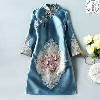 2021ใหม่ Tang แขนยาวชุดกี่เพ้าเชียงสามสไตล์จีนหนา Daily High-End Temperament Cheongsam ชุดผู้หญิง