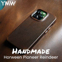 YMW Horween เคสโทรศัพท์หนังวัว,ทำด้วยมือสำหรับ iPhone 14 Pro Max เป็นทางการสุดหรูเคลือบแว็กซ์น้ำมันดึงขึ้นได้