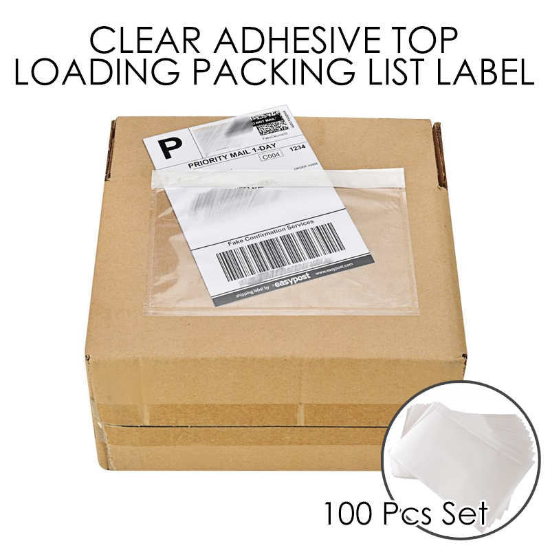 100 pk Shipping Label Envelopes Pouches 7.5 x 5.5 Clear Adhesive Top Loading Packing List 2 PACKS OF 100 