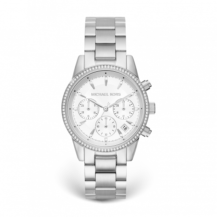 Video ] [Mua 1 Tặng 1] Đồng hồ nữ cao cấp Michael Kors Ritz Silver Watch  MK6428,