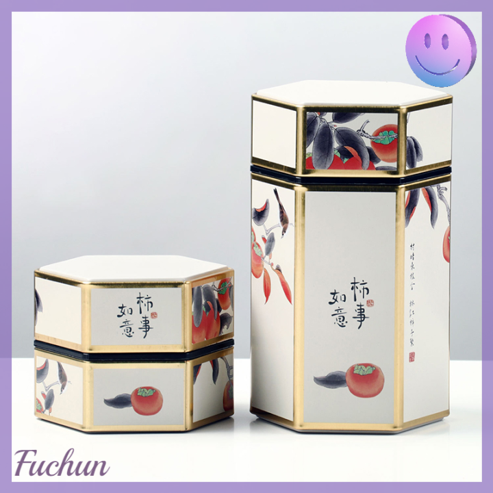 fuchun-กาน้ำชาหกเหลี่ยมสุดสร้างสรรค์-กระป๋องดีบุกที่เก็บชาจานดีบุกจีนชาแบบพกพาปิดผนึกกล่องเปล่าชุดชาของตกแต่งกระป๋อง