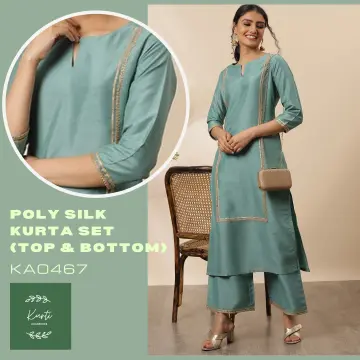 Cotton With Work Kurti & Pant Set - Fully Stitched | Kurtis with pants,  Kurti designs, A line kurti