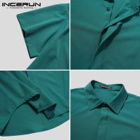 INCERUN Men Collared Short Sleeve Buttons Front Shirt