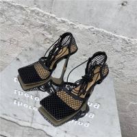 GIOIO Cross border New Large Womens Shoes Fashion Mesh Breathable Square Head High Heels Slim Heel Strap Sandals