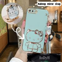 AnDyH Long Lanyard Casing For OPPO A3S OPPO A12E phone case Hello Kitty Makeup Mirror Stand