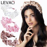 【YF】 Levao Imitation Silk Ruched Headband Head Bezel Lady Simple Solid Color Hairband Wrinkled Hair Hoop Bandana Headbands for Women