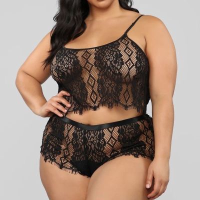 Women Lace Lingerie 2 Pcs Matching Sets Sleeveless Breathable Hollow Out See-through Comfortable Suit Oversize Sexy Nightclothes