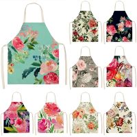 Watercolor Flower Pattern Cleaning Aprons 53*65cm Home Cooking Kitchen Apron Wear linen Linen Adult Bibs Home Decor 46286