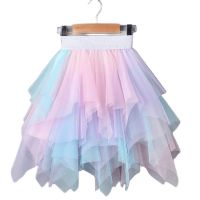 3-12Yrs Gauze Girls Skirts Rainbow Irregular Skirt Childrens Clothes Bottomst Girl Tutu Princess Dance Skirt Mother Child Skirt