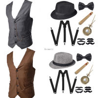 Peaky Blinders ชุดอุปกรณ์เสริมเครื่องแต่งกาย Steampunk WaistCoat Gangster Vest Pocket Watch 1920S ผู้ชาย Gatsby คอสเพลย์ Beard Disfraces