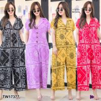 P17377 Jumpsuit #สาวอวบขายาวพิมลาย