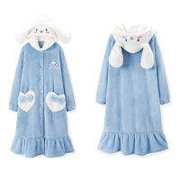 เสื้อคลุมอาบน้ำสำหรับสตรีชุดนอนแขนยาว Robes Kawaii Hooded Nightgown Thicken Flannel Night ชุด Plush Soft การ์ตูน Sleepwear