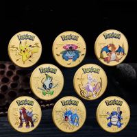 8Pcs Gold Pokemon Coins Pikachu Anime Commemorative Coin Charizard Golden Round Metal Coin Toys