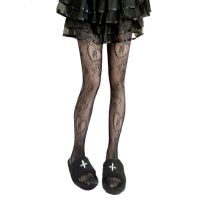 ผู้หญิงสไตล์ญี่ปุ่น Fishnet Pantyhose Rose ดอกไม้ Bud Heart Jacquard ลวดลาย Tattoo Tights Lolita Sheer ตาข่าย Stocking