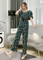 Womens Korean R Floral Loose Wide leg Rompers Fashion Casual Ruffled Chiffon Off Shoulder Jumpsuits