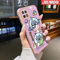 JIUMOO เคสสำหรับ OPPO A15 A15s A35 4G เคสลายการ์ตูนบางๆหรูหราชุบอวกาศนักบินอวกาศด้านข้างเป็นซิลิโคนนิ่มดั้งเดิมคลุมทั้งหมดเคสป้องกันทนแรงกระแทกกล้อง