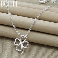 【YD】 DOTEFFIL 925 Sterling Four Leaves Pendant Necklaces Inch Chain Mother Woman Jewelry