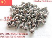 สกรูสแตนเลส M3x6 Torx สำหรับไดร์เวอร์ T10 Iso 14583กระทะ A2-70ขัดเงา Rohs 100ชิ้น