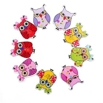 HMDC50 Pcs 2 Holes Wood Cute Cartoon Owl Buttons for Sewing Scrapbooking DIY Craft