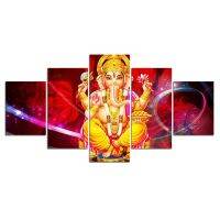 5แผง Ganesha Lord God โปสเตอร์ Wall Art ภาพวาดแบบแยกส่วนสำหรับห้องนั่งเล่น-ผ้าใบคุณภาพสูง Prints