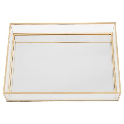 Nordic Retro Storage Tray Gold Rectangle Glass Makeup Organizer Tray Dessert Plate Jewelry Display Home Kitchen Decor