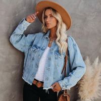 2021 Spring Autumn Loose Street Hipster Women Denim Jacket Burrs Long Sleeve Short Denim Coat For Women Jeans Plus Size Outwear