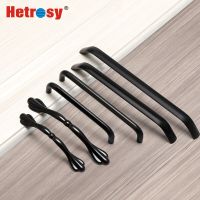 Hetrosy Hardware Aluminium Kitchen Cabinet Door handle Black Door Knobs Funiture Hardware Door Hardware Locks